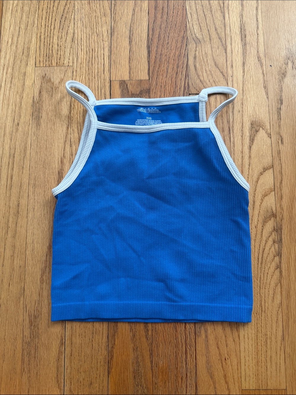 Target Blue Ribbed Crop Top with White Trim